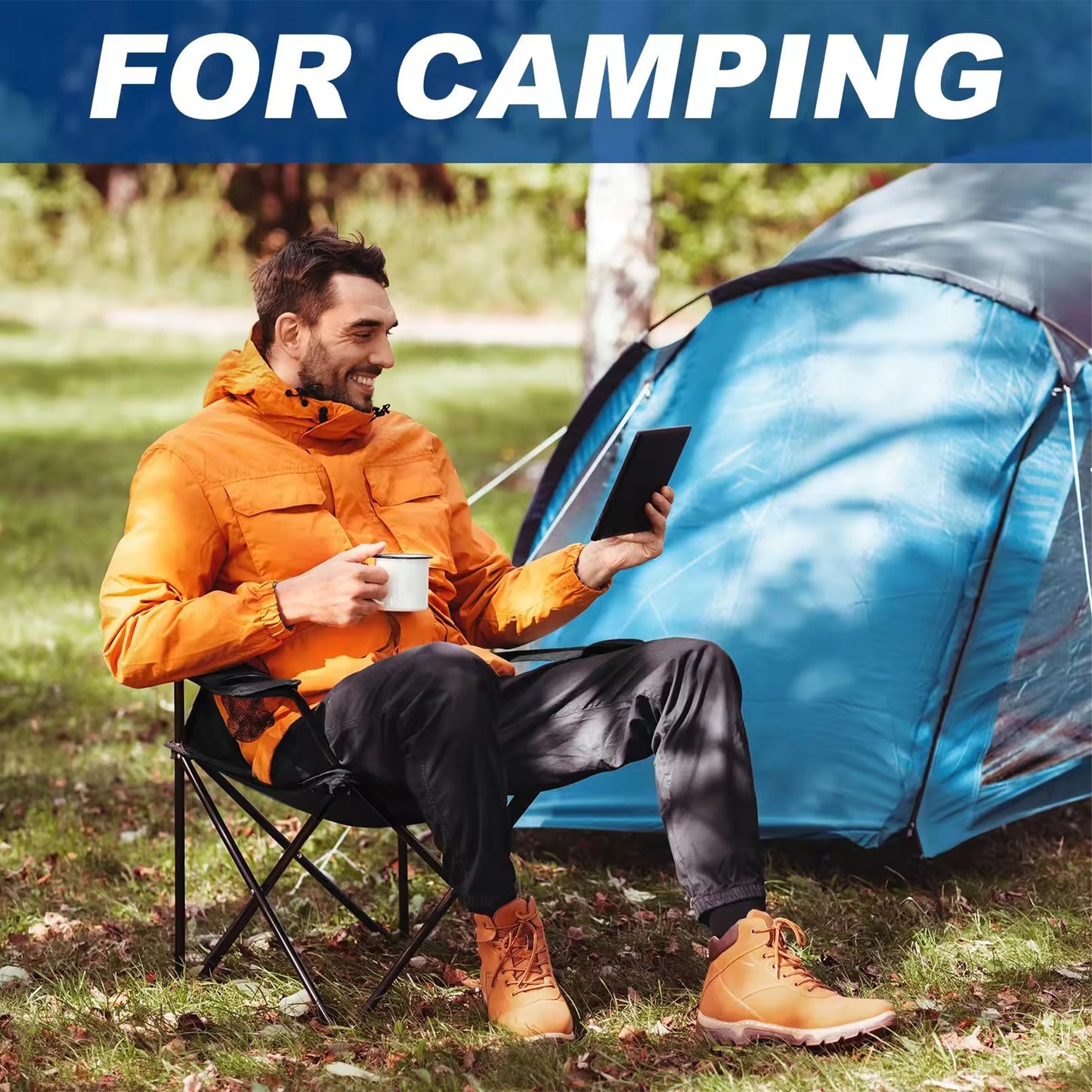 Foldable Camping Chair with Cup Holder & Carrying Case
