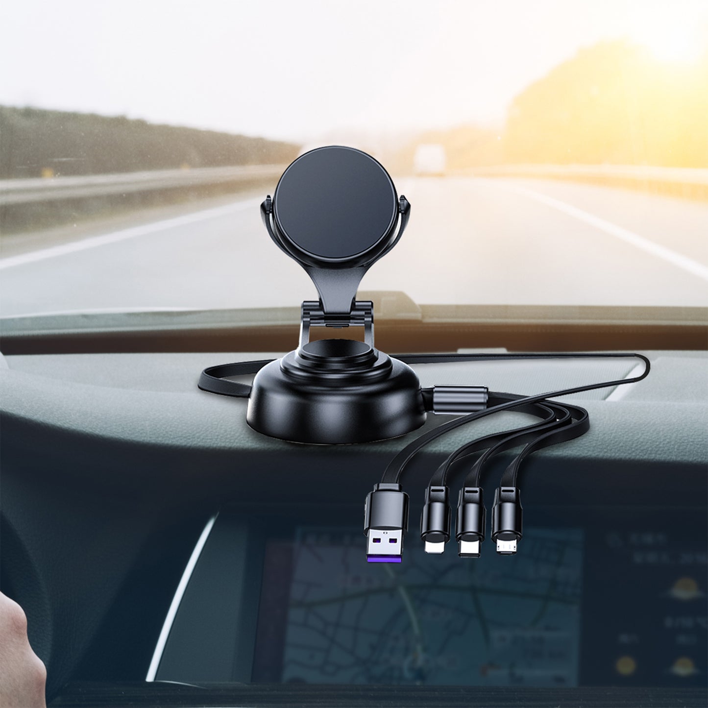 Tri-Cable Magnetic Car Mount Charger