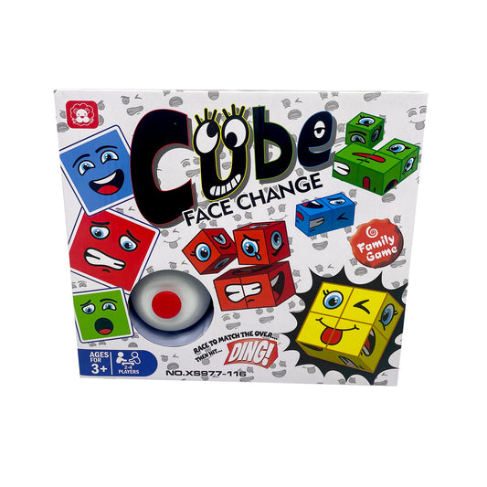 Face Change Board Game with 16 Cubes and Game Bell, 2-4 Players Party Game