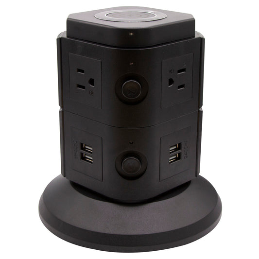 Power Strip Tower with Wireless Charger - 6 Outlets, 4 USB Ports, 6ft Cable