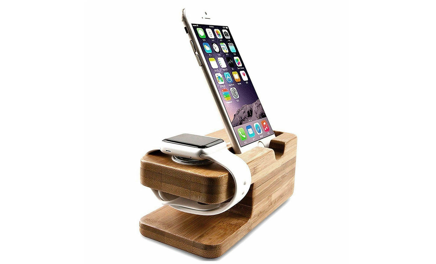 Wooden Mount And Cradle Station Dock For Apple Watch And iPhone