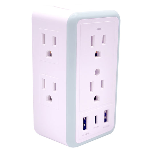 3 Sided Multi-Plug Outlet Surge Protector with 6 Outlets, 1 USB C Port, and 2 Standard USB Ports