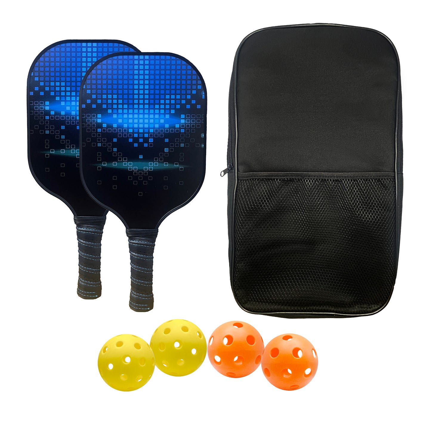 Pickleball Set, 2 Paddles with 4 Pickleballs and Drawstring Bag, Black