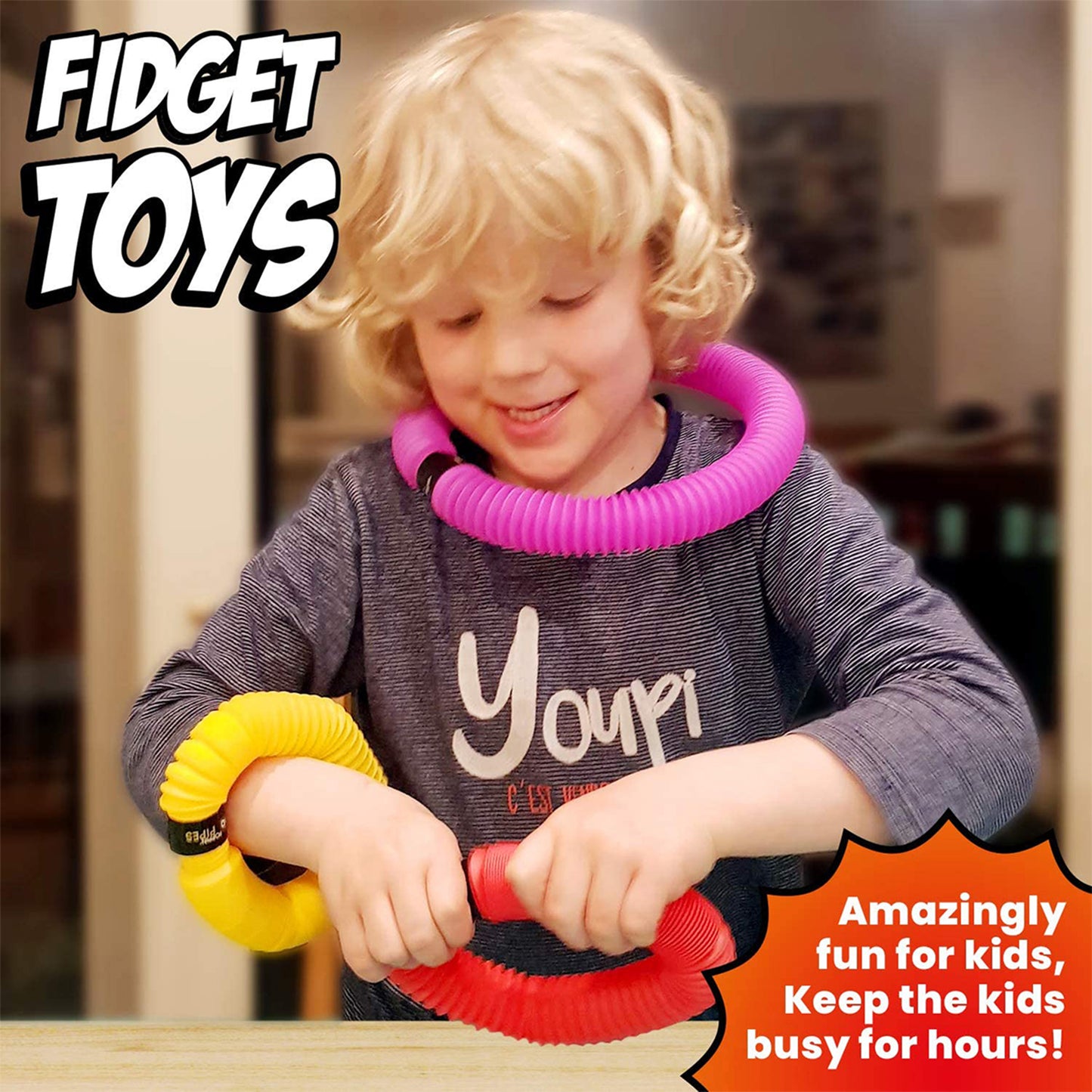 6 Packs Colorful DIY Fidget Pop Tube Toys for Kids, 27 inches Stretched Tube