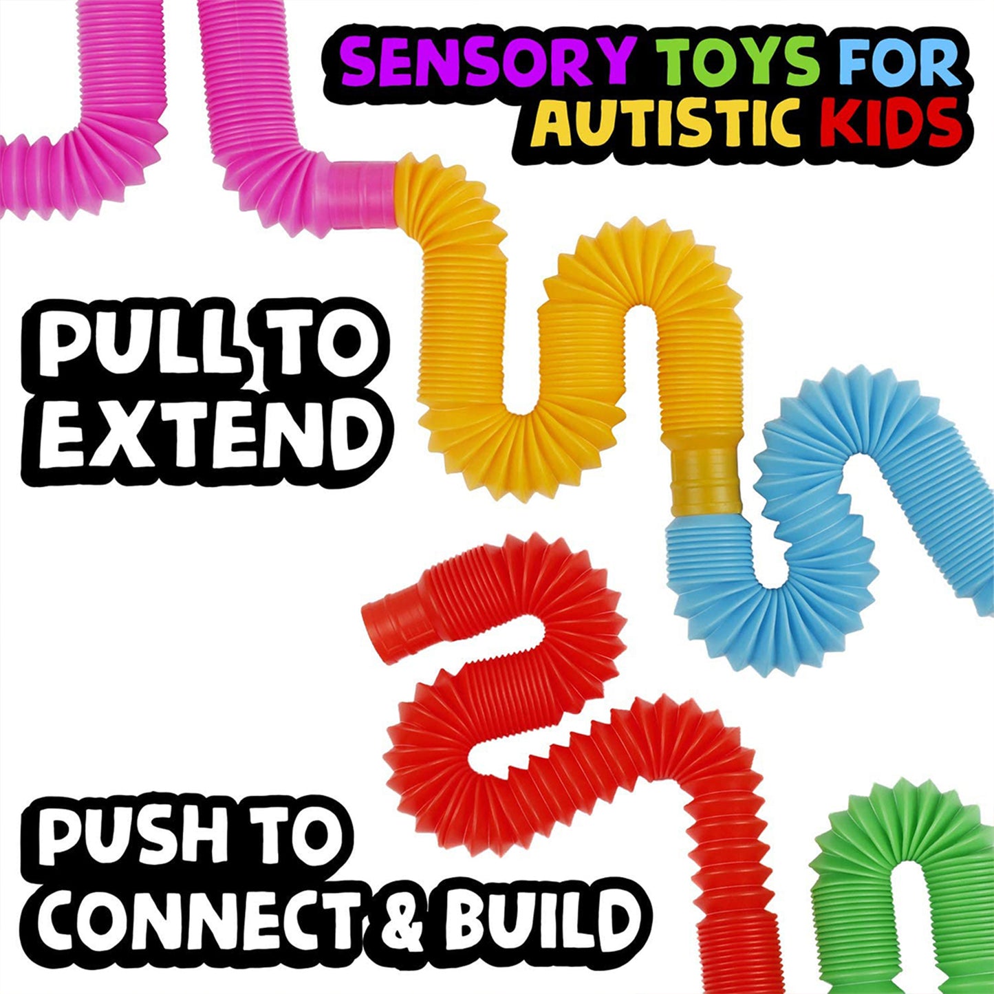 6 Packs Colorful DIY Fidget Pop Tube Toys for Kids, 27 inches Stretched Tube
