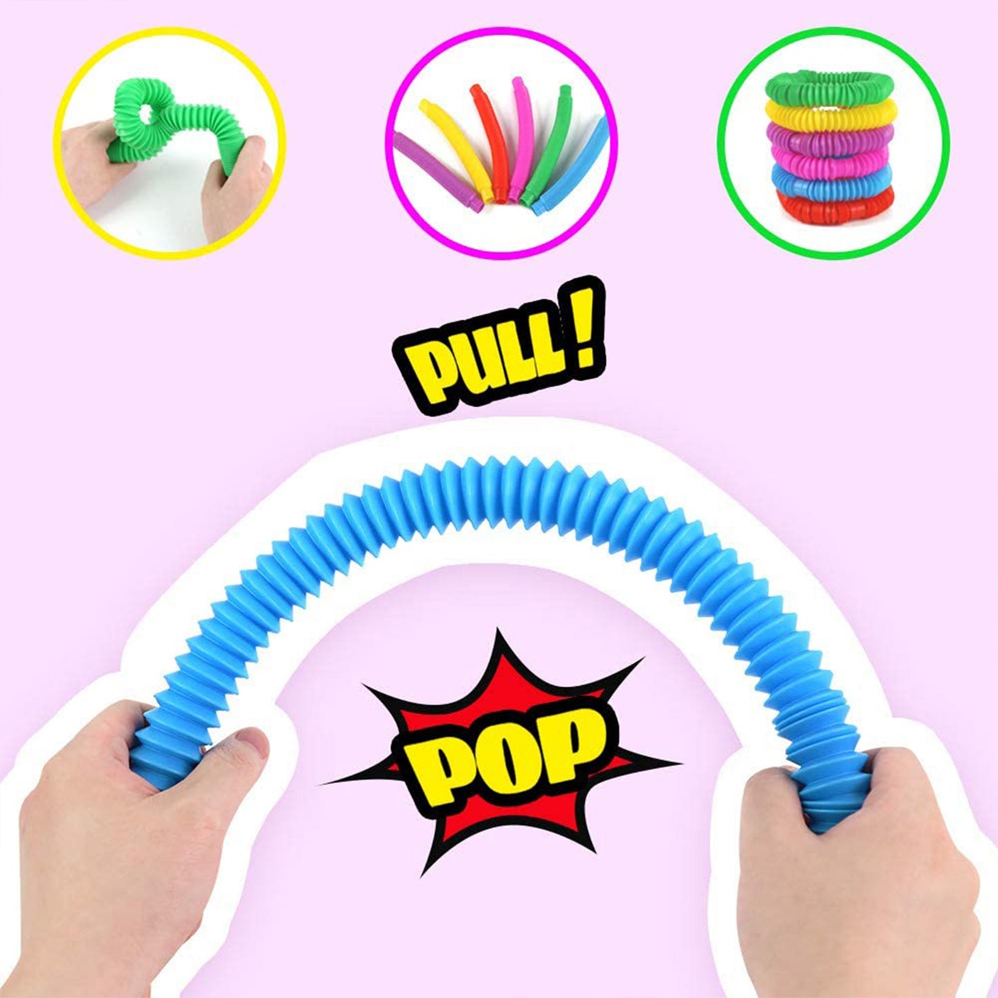 6 Packs Colorful DIY Fidget Pop Tube Toys for Kids, 27 inches Stretched Tube