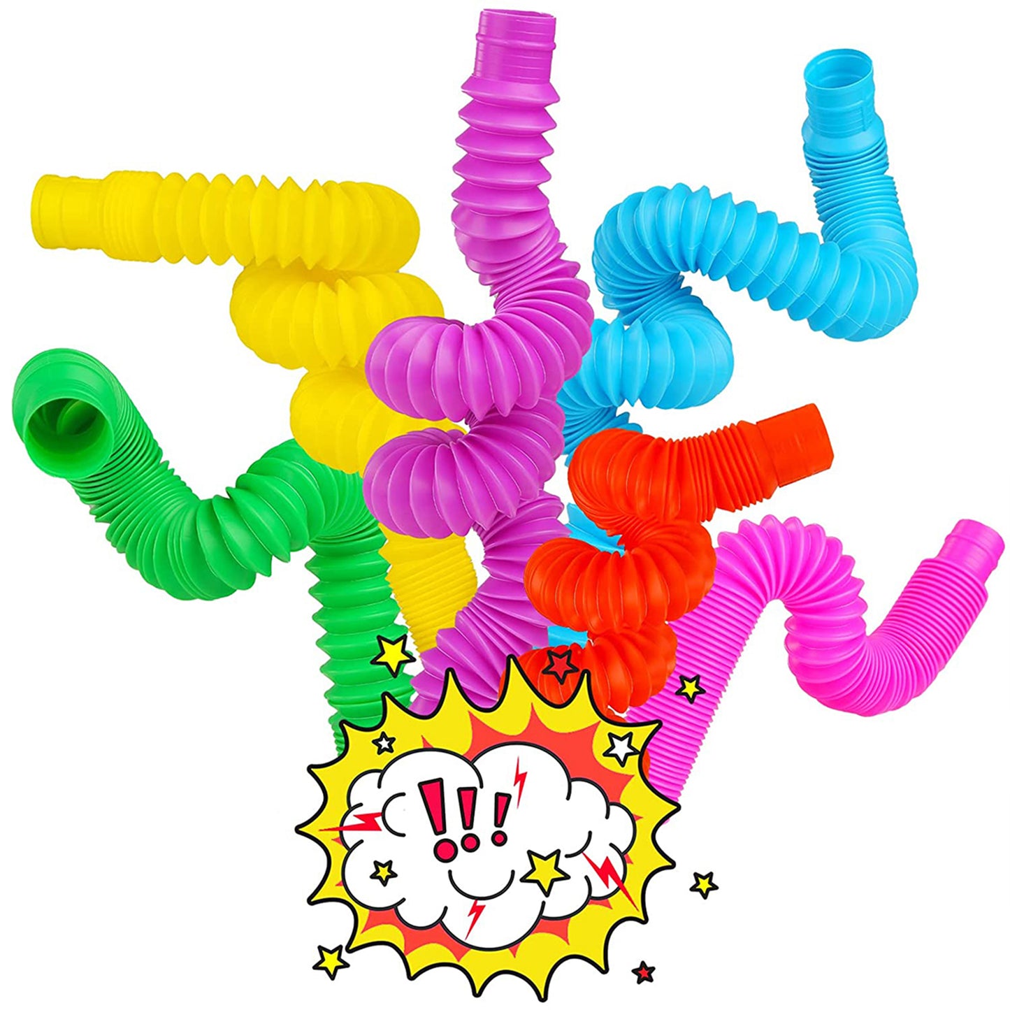 6 Packs Colorful DIY Fidget Pop Tube Toys for Kids, 27 inches Stretched Tube