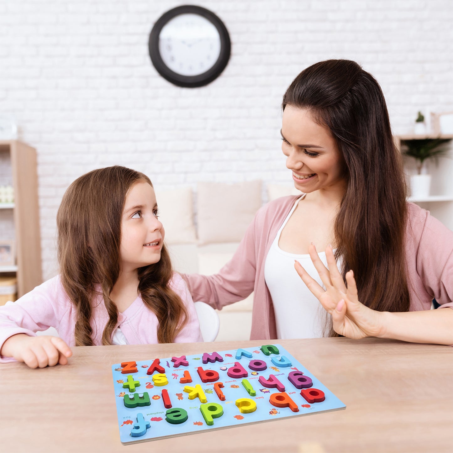 Wooden Numbers, Math Symbols, & Shapes Puzzle Board