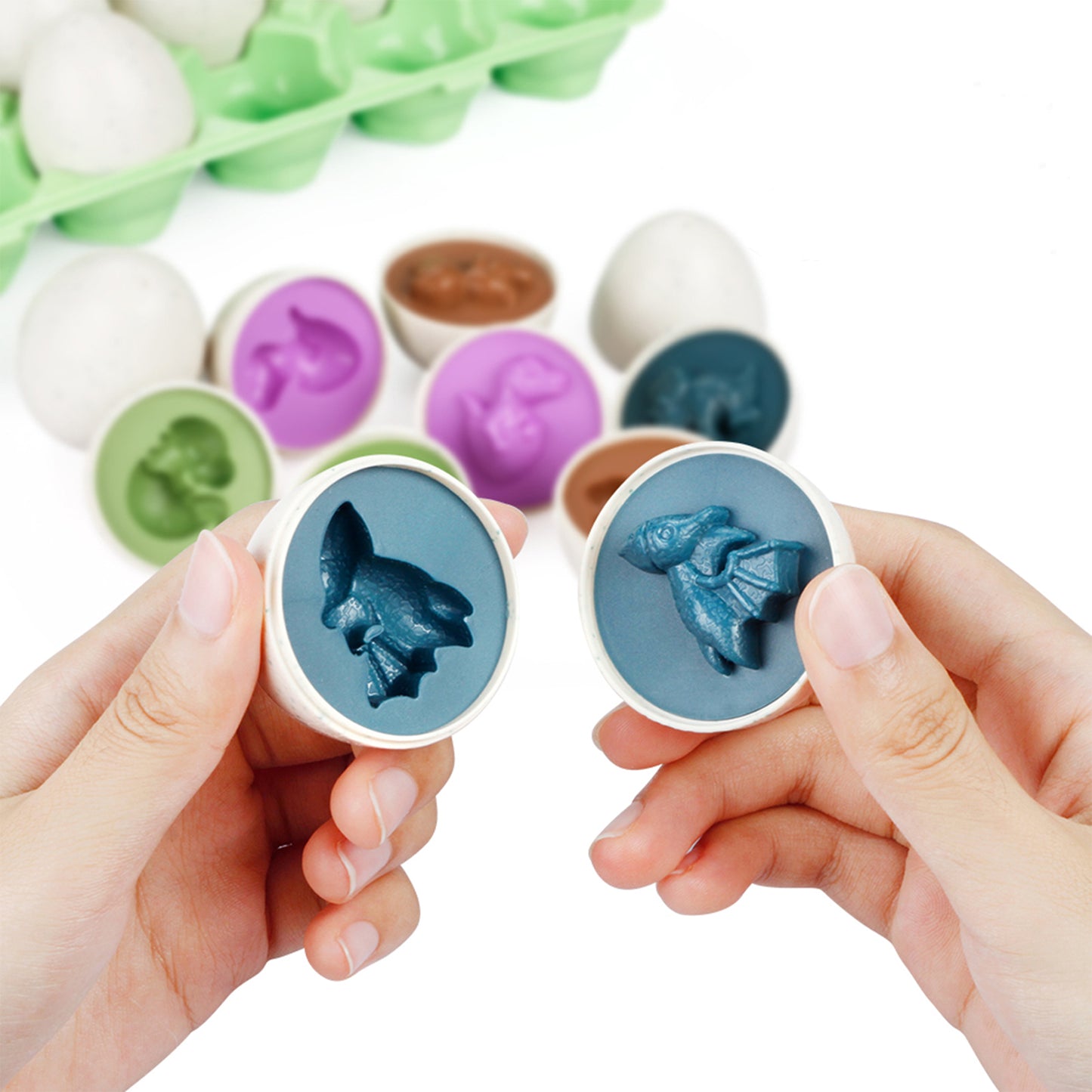 Dinosaur Egg Carton STEM Teaches Colors and Shapes, Sorting and Fine Motor Skills- Box of 12 Dinosaur Eggs
