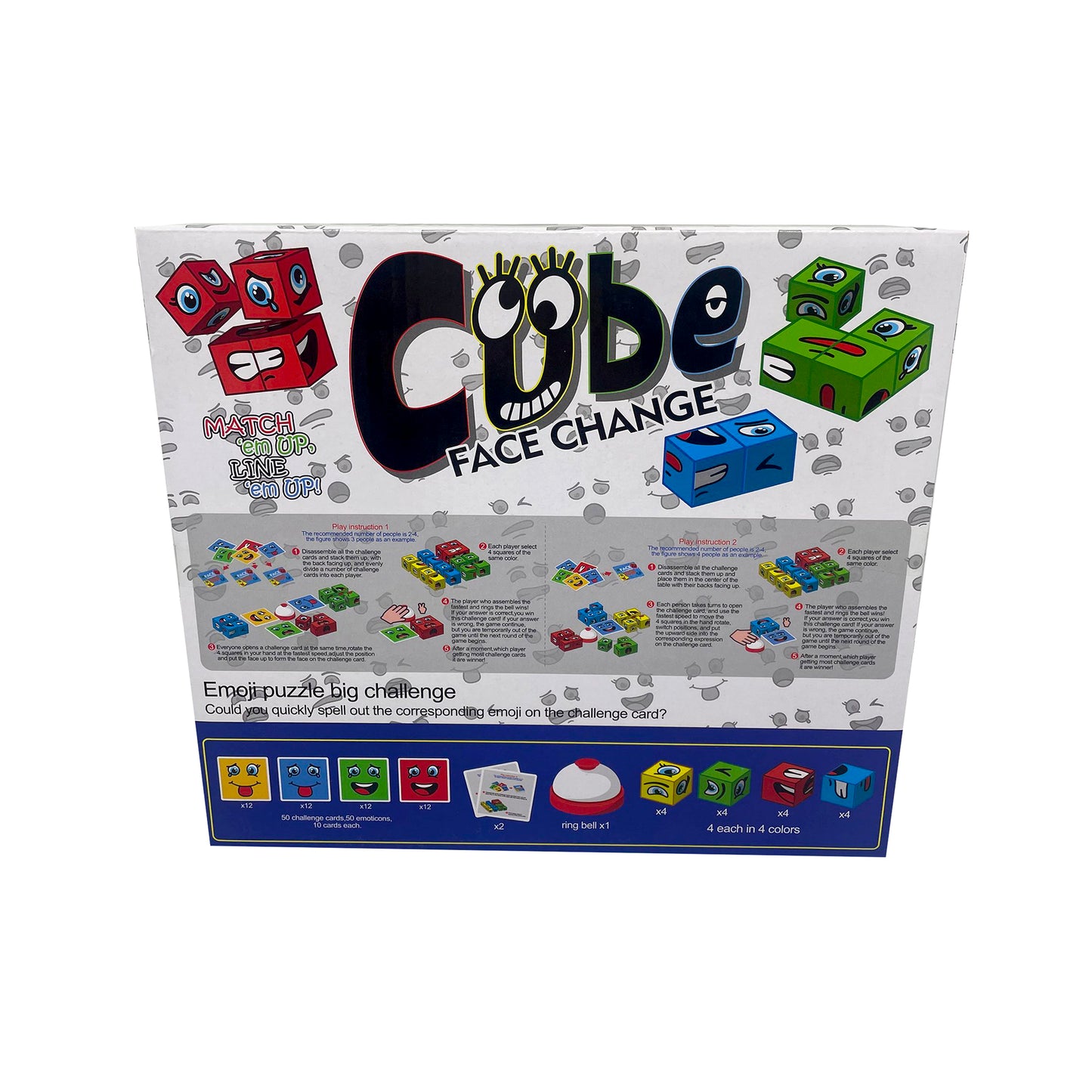 Face Change Board Game with 16 Cubes and Game Bell, 2-4 Players Party Game