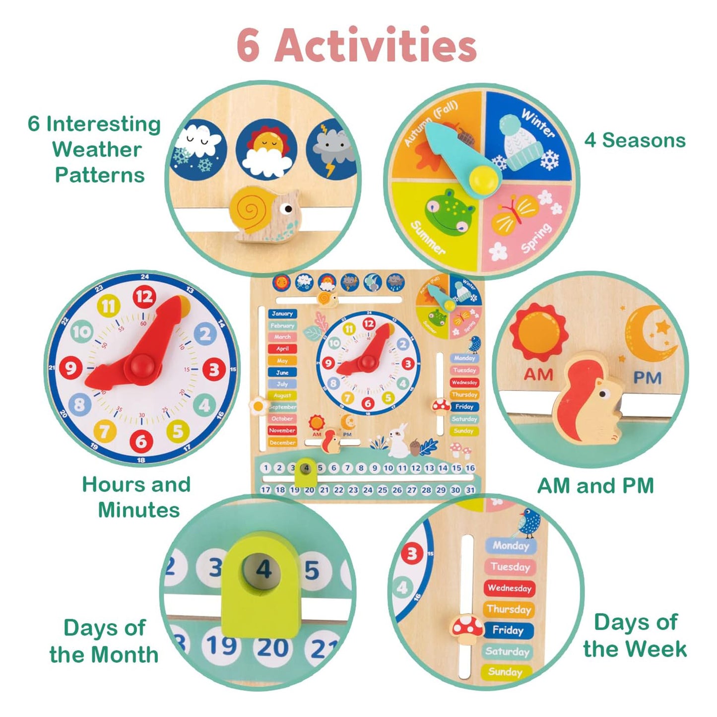 Zummy Wooden My Calendar Learning Toy for Aged 3+ Kids, 23 Pieces