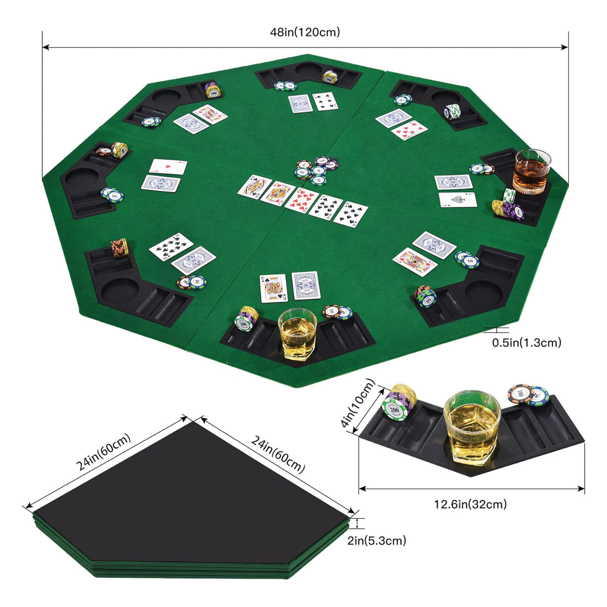 48-Inch Foldable 8-Player Poker Tabletop with Carrying Bag