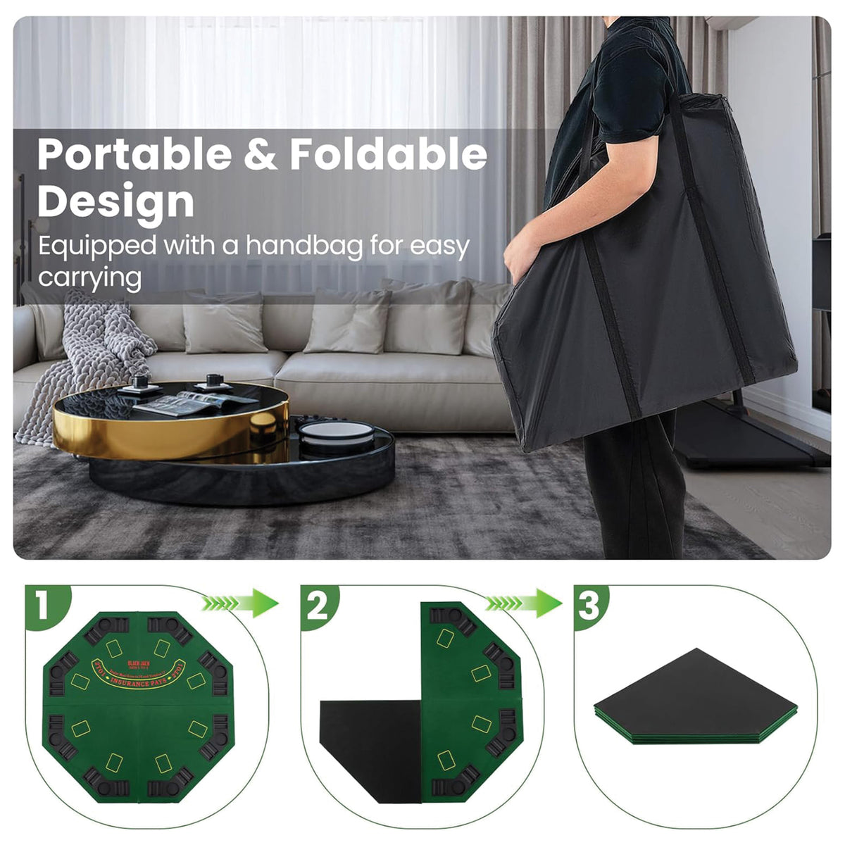 48-Inch Foldable 8-Player Poker Tabletop with Carrying Bag