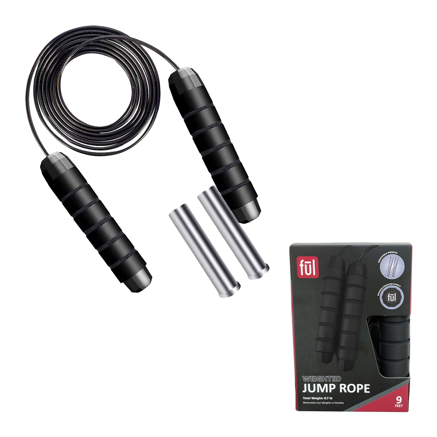 Weighted Jump with Removable Iron Handles, 9' Adjustable Cord