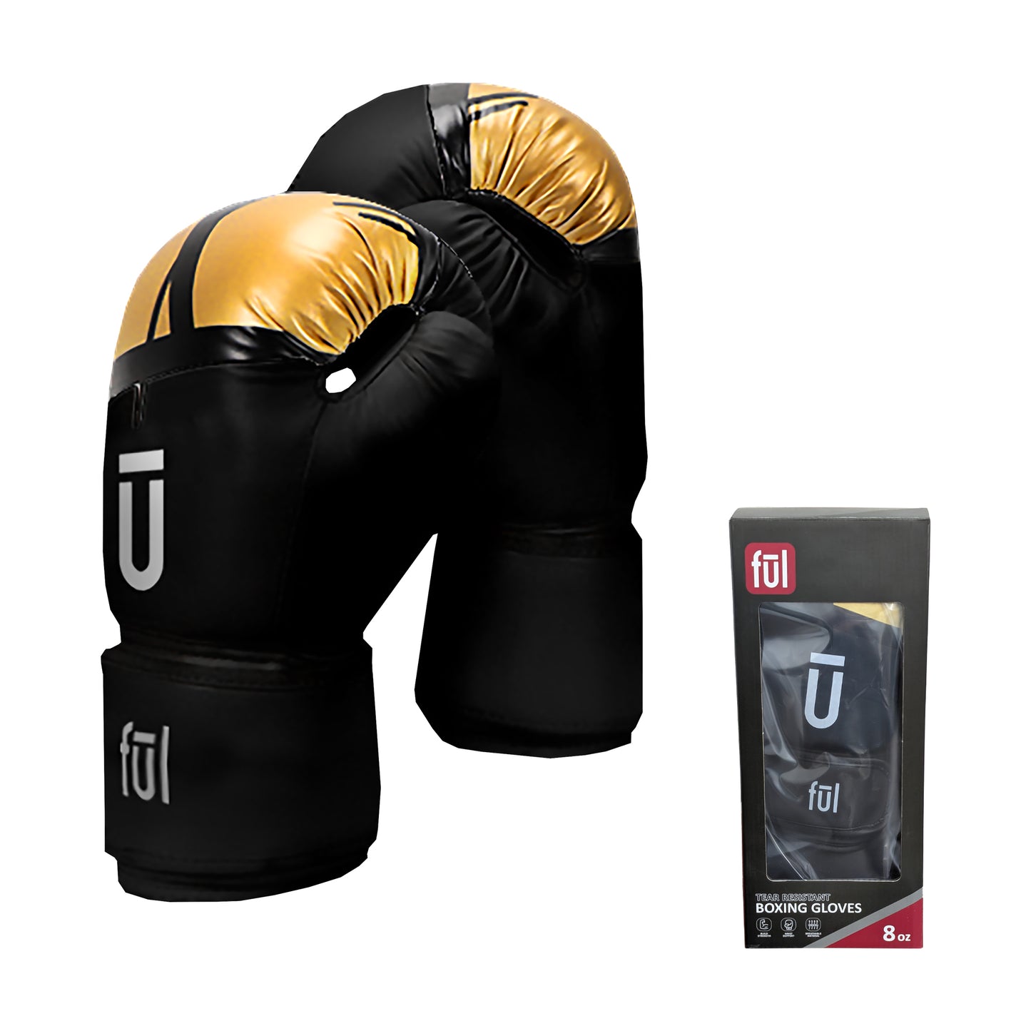 Tear Resistant Boxing Gloves with Padd Wrist Strap, Gold and Black Color