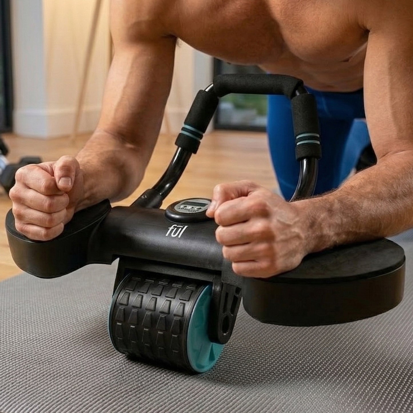 Exercise Wide Wheel AB Roller with Built-in Springs and Digital Timer