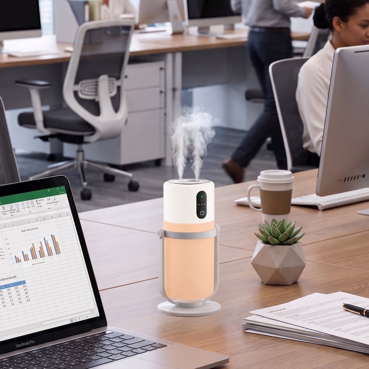 Portable Dual-Mist Humidifier with Ambient Night Light, White