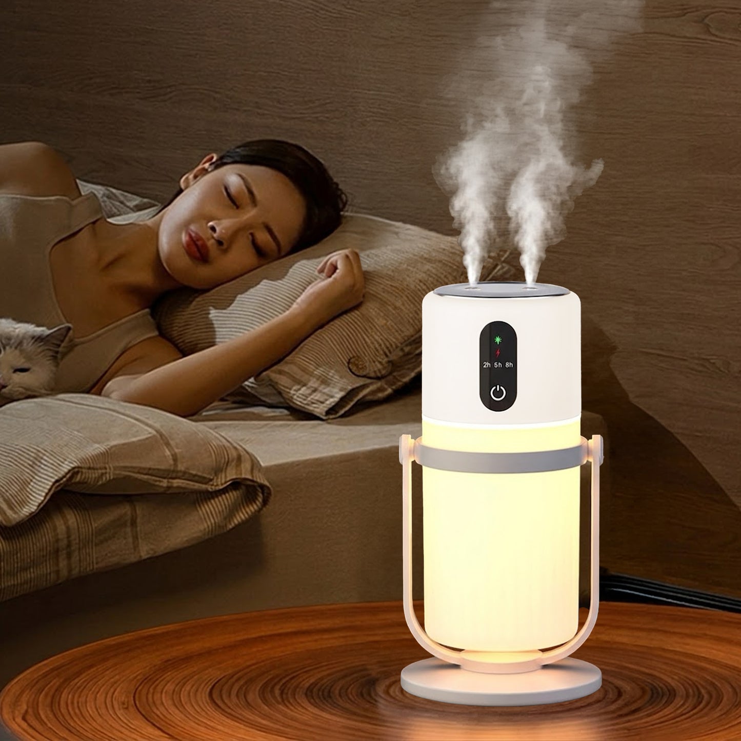Portable Dual-Mist Humidifier with Ambient Night Light, White