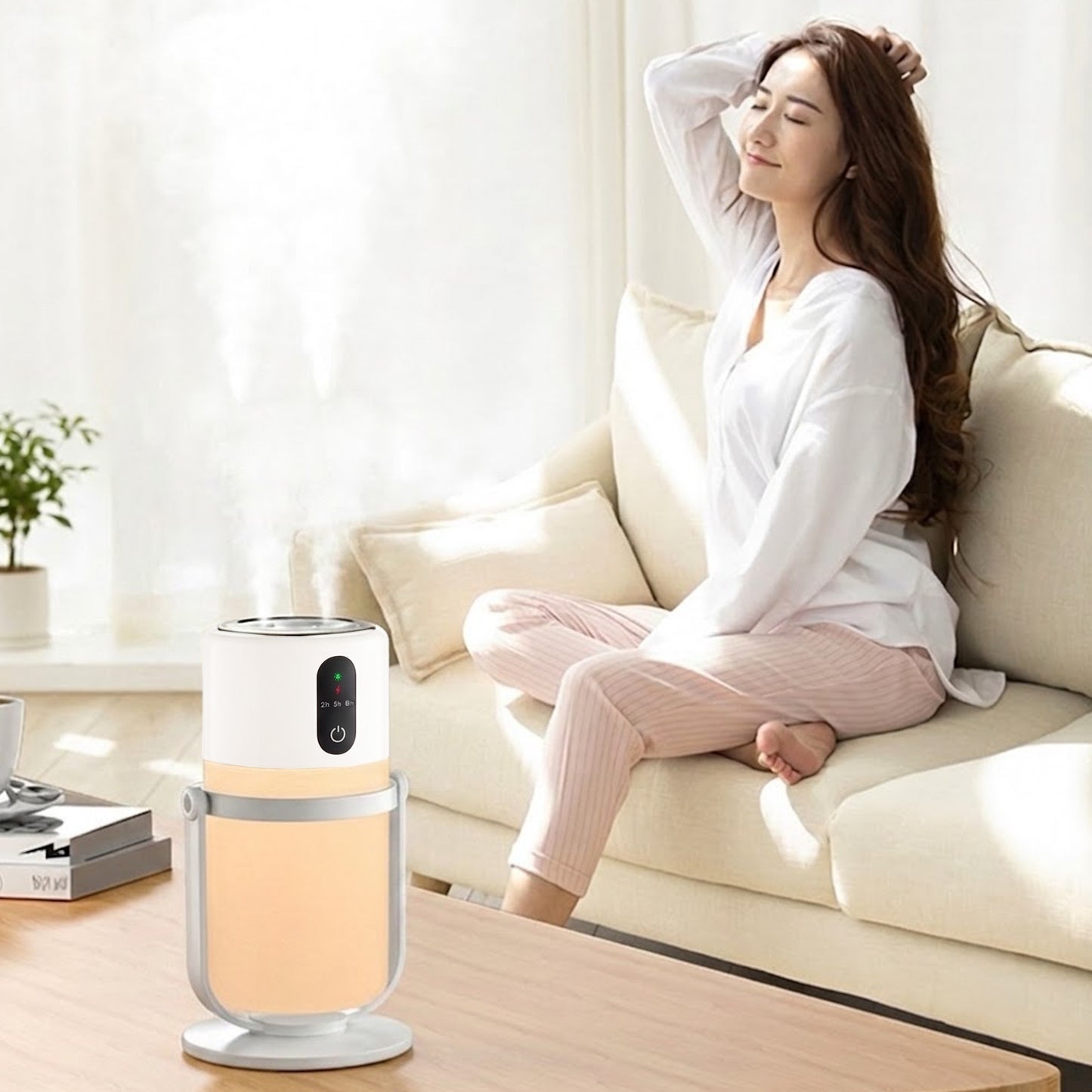 Portable Dual-Mist Humidifier with Ambient Night Light, White