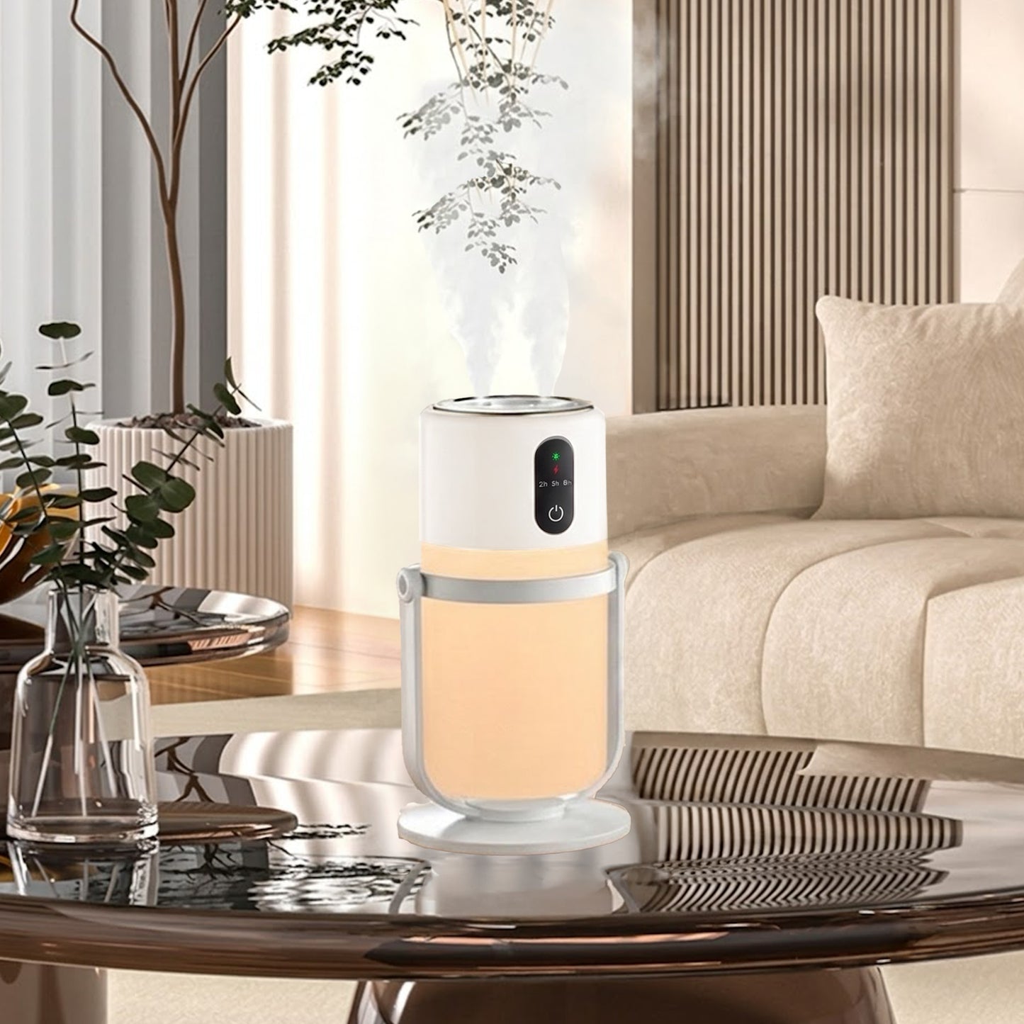 Portable Dual-Mist Humidifier with Ambient Night Light, White