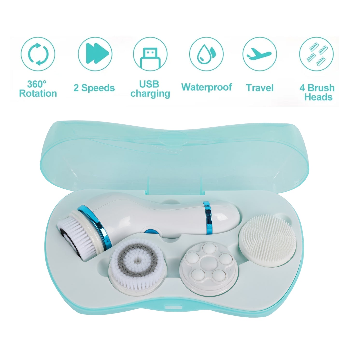 Facial Cleansing Brush Set with 4 Brushes Rotation Spin