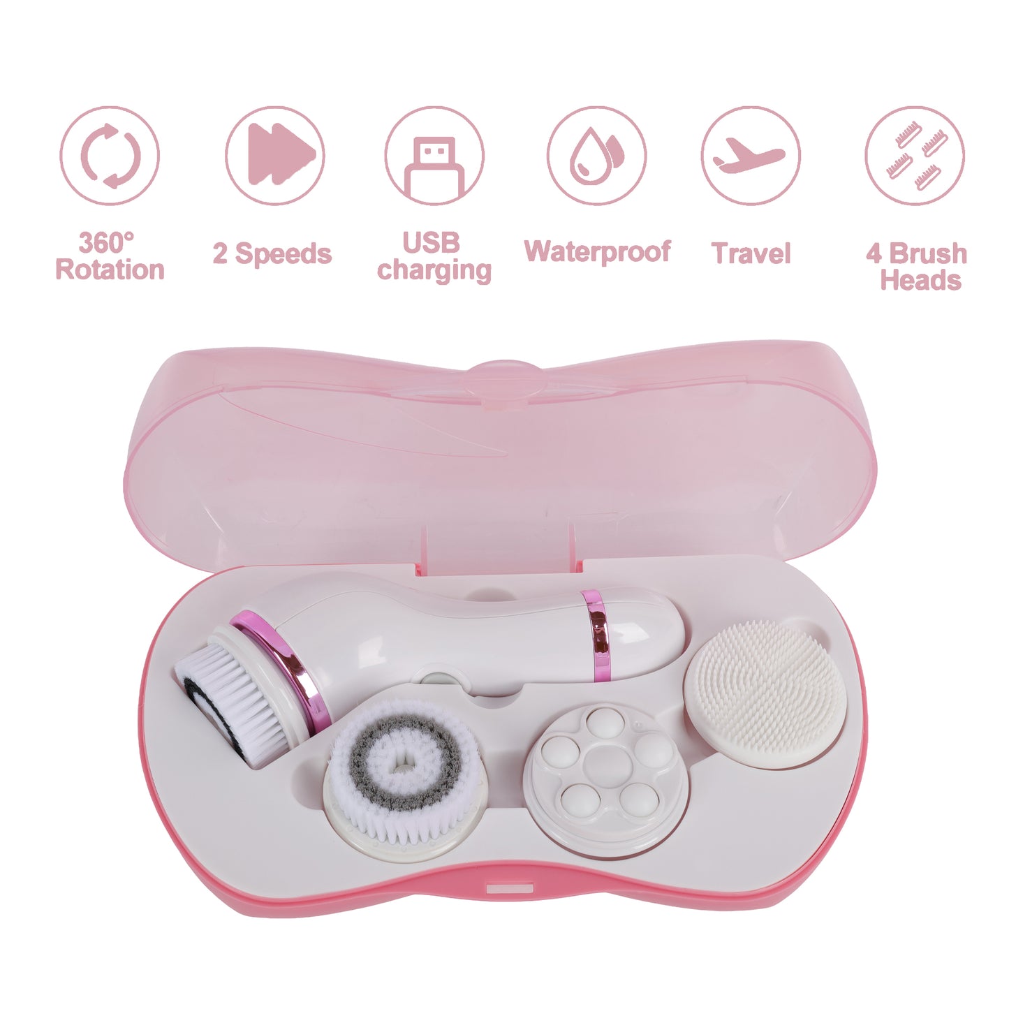 Facial Cleansing Brush Set with 4 Brushes Rotation Spin