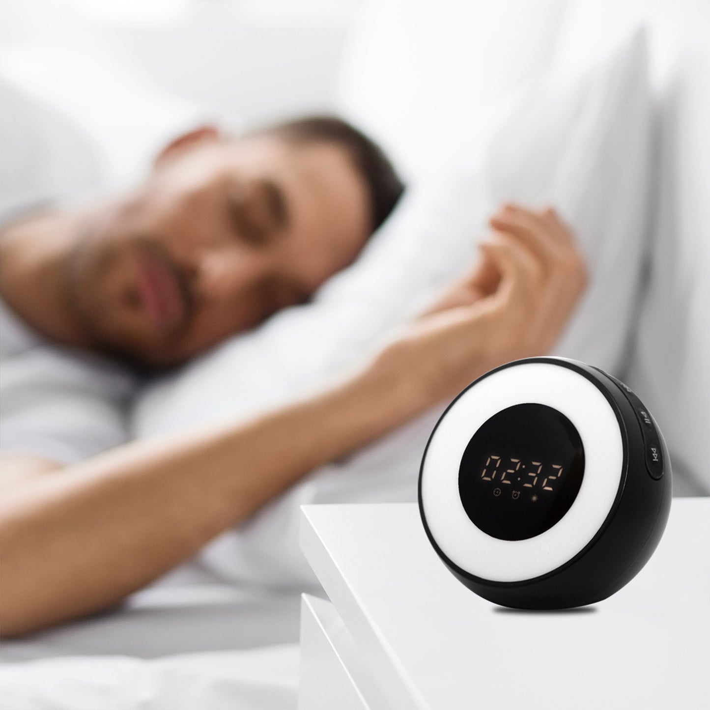 Alarm Clock with Built-in Air Purifier, Sound Machine, Wireless Bluetooth Speaker, and LED Lamp