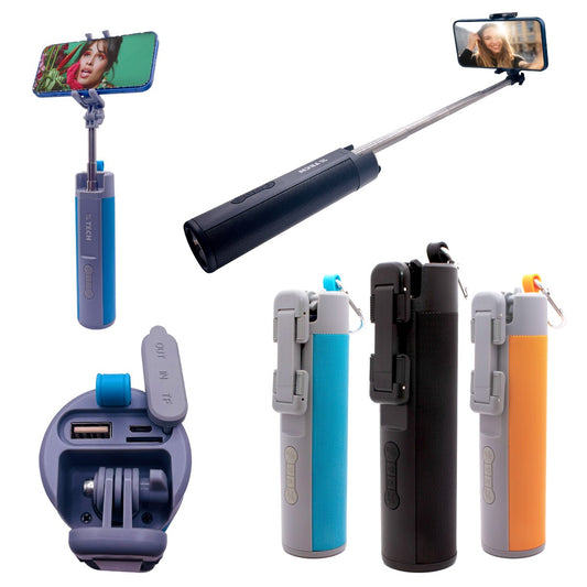 4-in-1 Gadget Capsule with Wireless Speaker,Powerbank, Selfie Stick, Flashlight