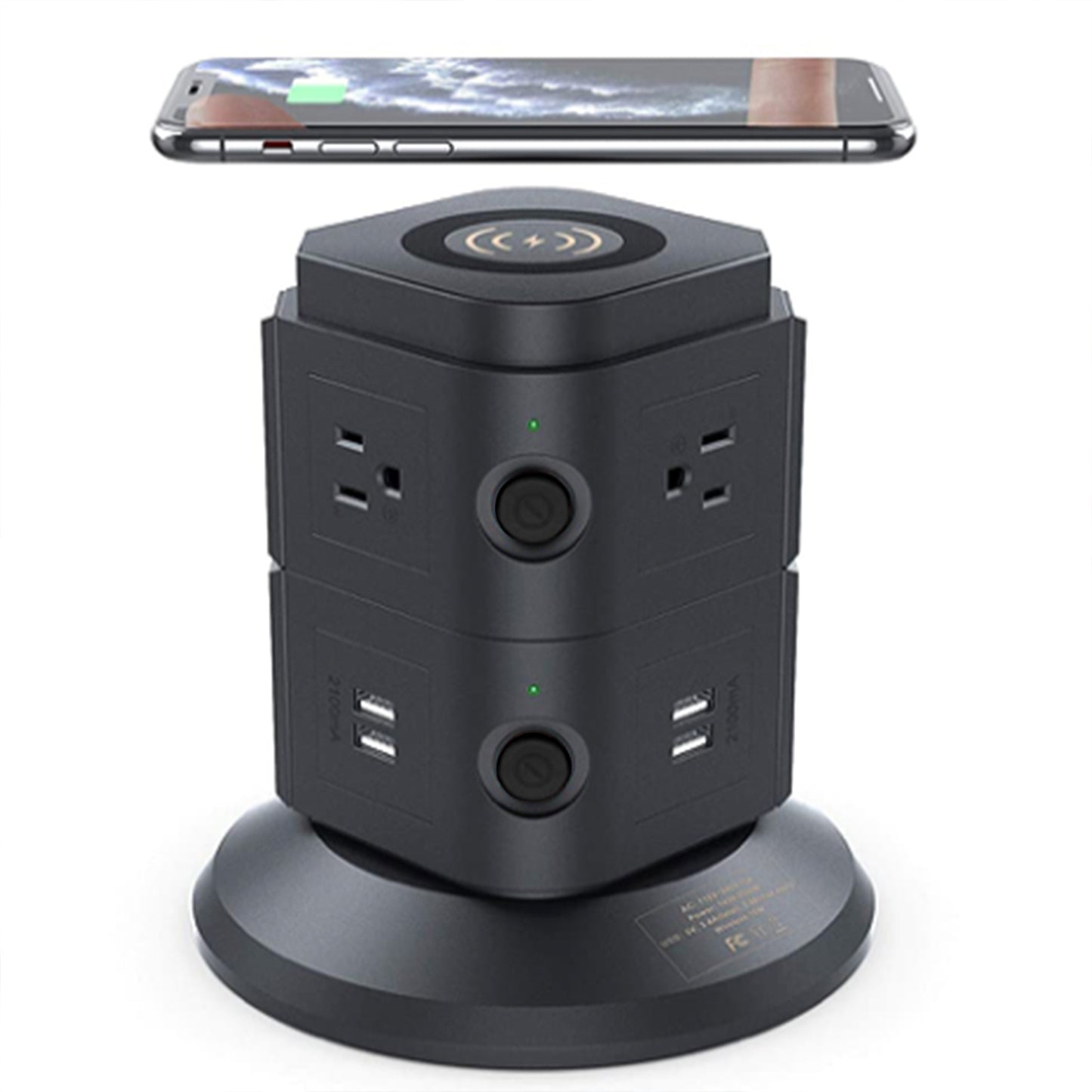 Power Strip Tower with Wireless Charger - 6 Outlets, 4 USB Ports, 6ft Cable