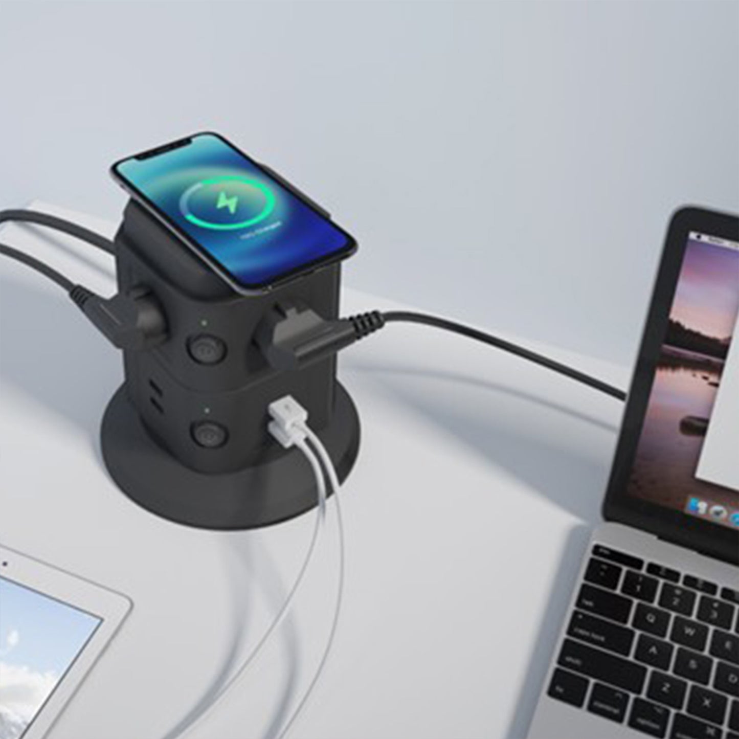 Power Strip Tower with Wireless Charger - 6 Outlets, 4 USB Ports, 6ft Cable