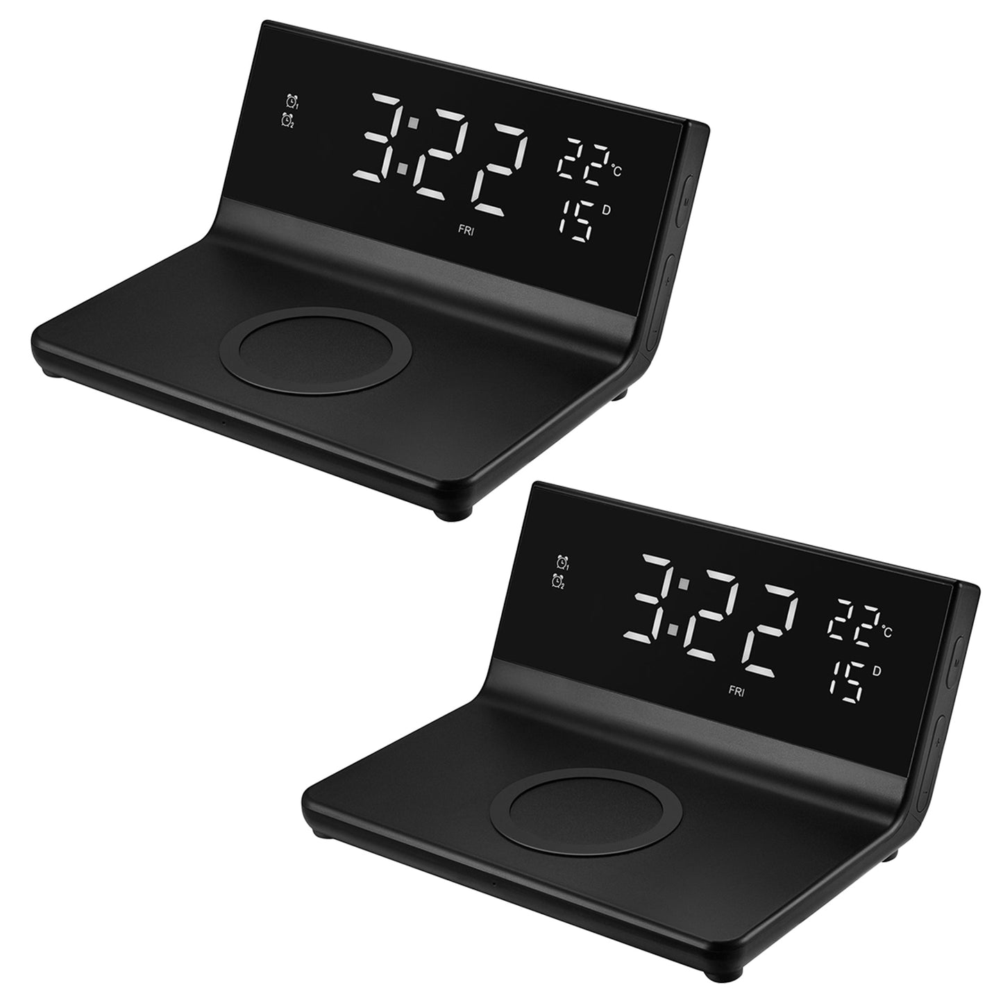 Wireless Charging Alarm Clock for All Wireless Charging Smartphones - Temperature, Date, 4 Brightness Settings, 2 Alarms, 15W Output,12/24 Hour Mode