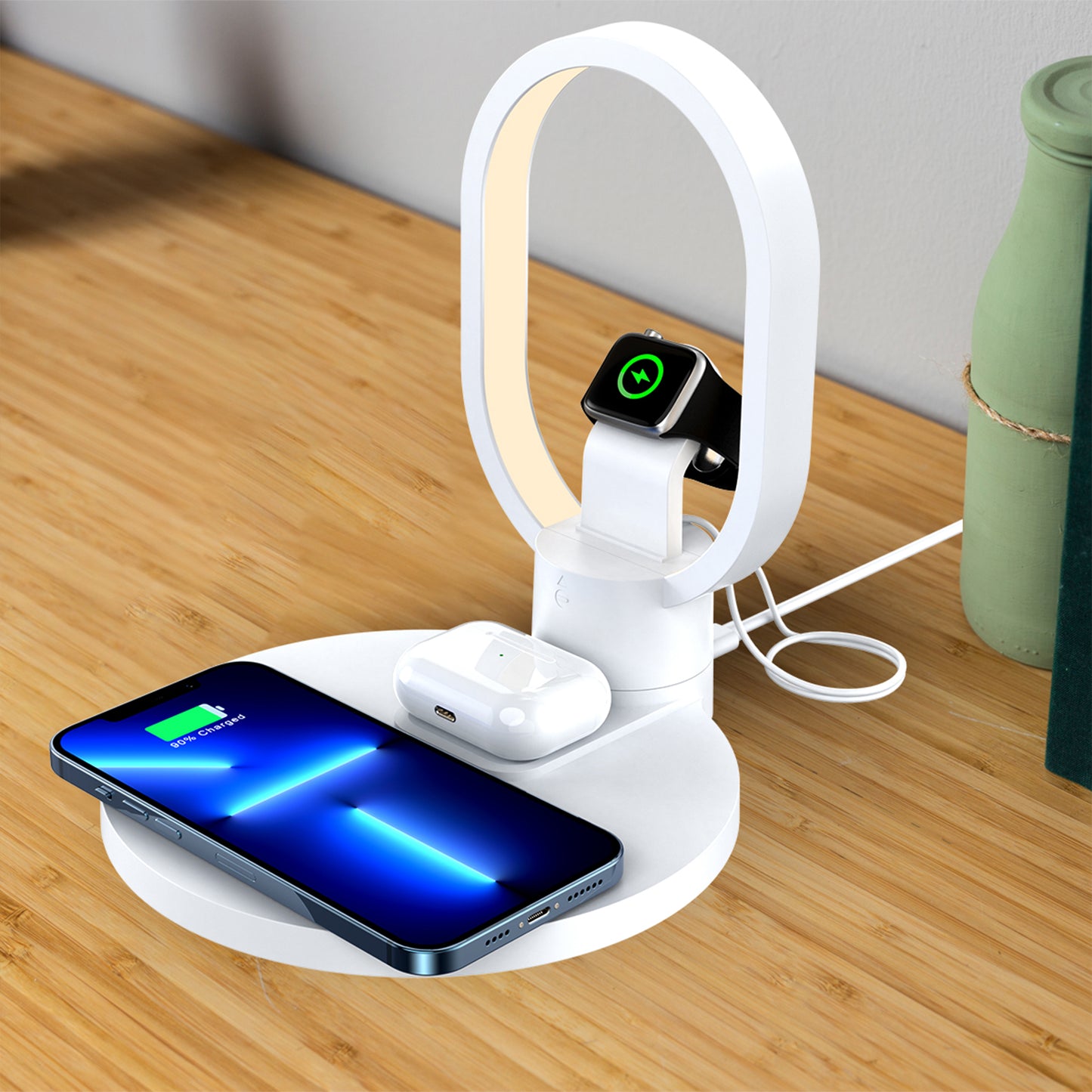 Wireless Charger for Phone, Watch, and Earbuds with LED Light - Magnetic Four-in-One Charging Solution