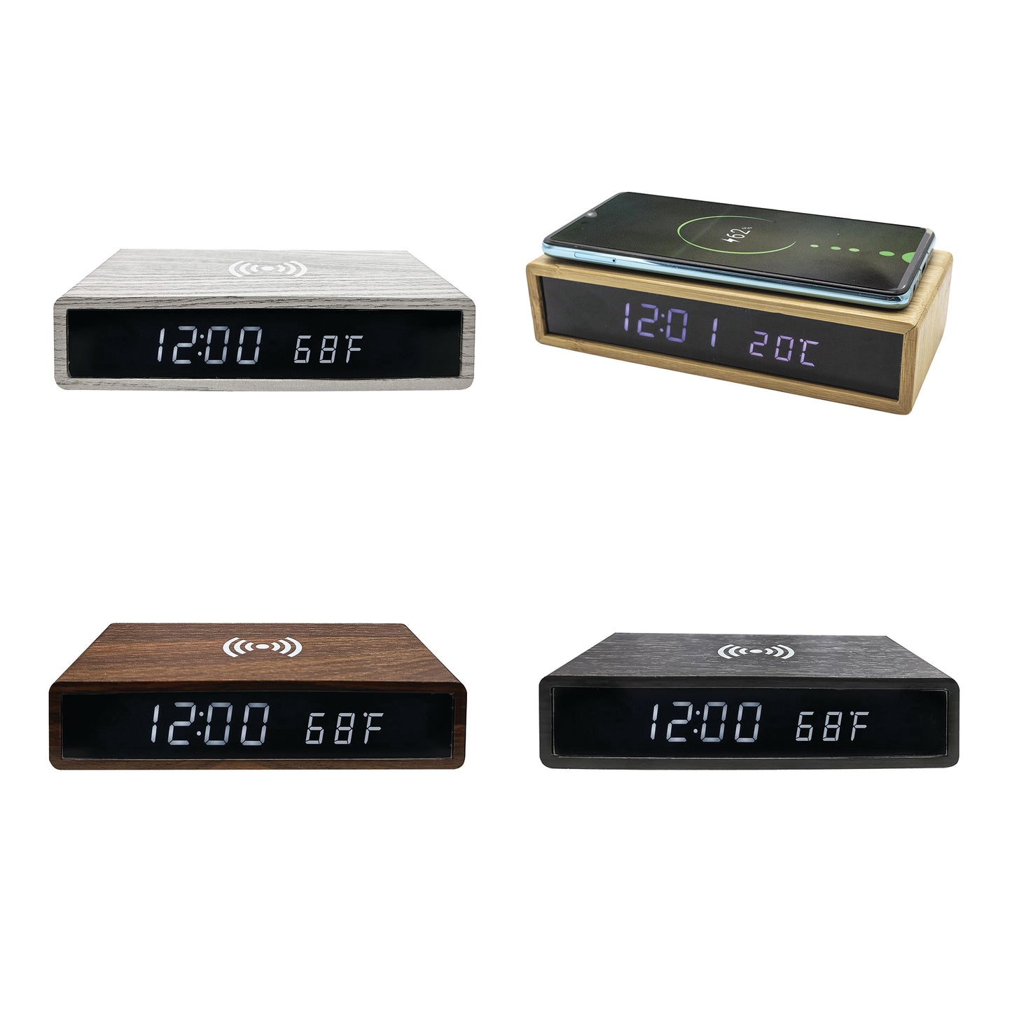 Wireless Charger Clock with LED Clock for iPhone and Samsung Galaxy, Wooden Digital Alarm Clock Charging Station