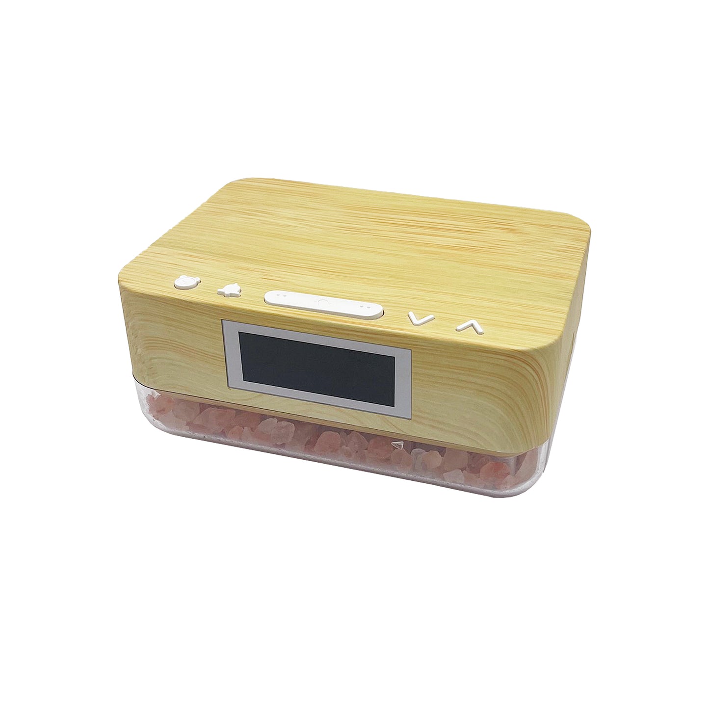 Wood Alarm Clock Wireless Charger with Himalayan Salt Base, 3 Level LED Lamp