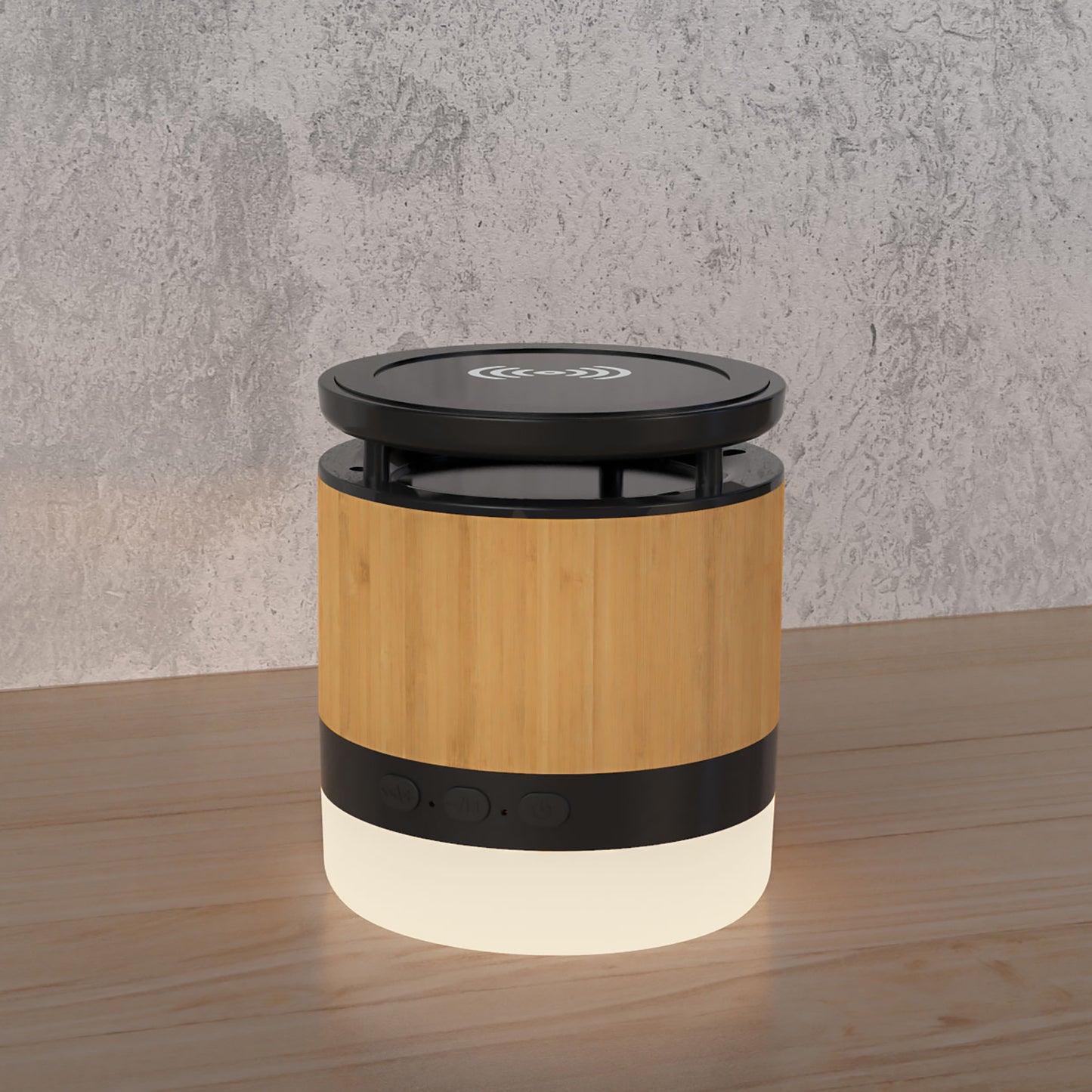 Wooden Bamboo Portable Mini Wireless Charger with LED Light, Black