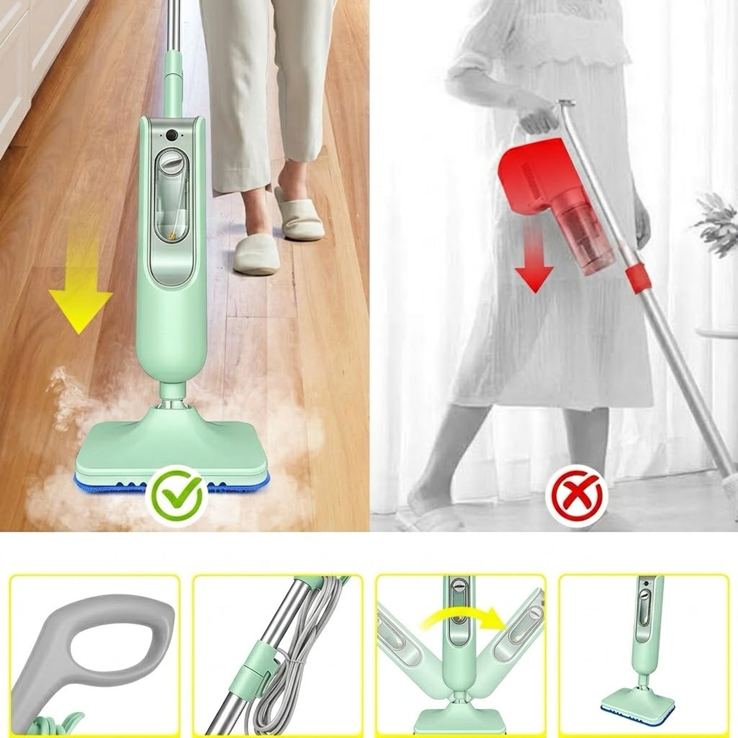 Steam Mop with 13.5 oz Water Tank – Adjustable Steam Floor Cleaner