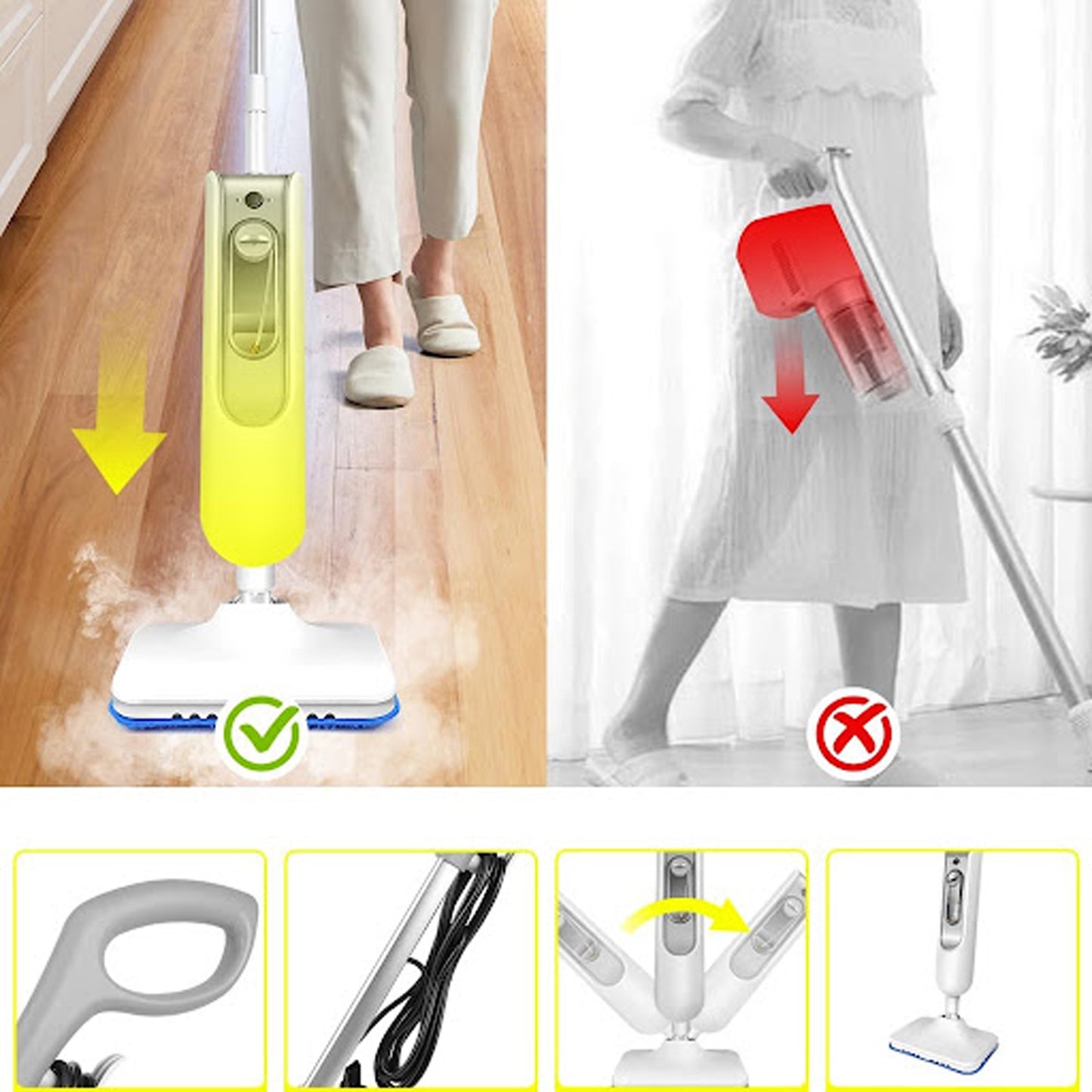 Steam Mop with 13.5 oz Water Tank – Adjustable Steam Floor Cleaner
