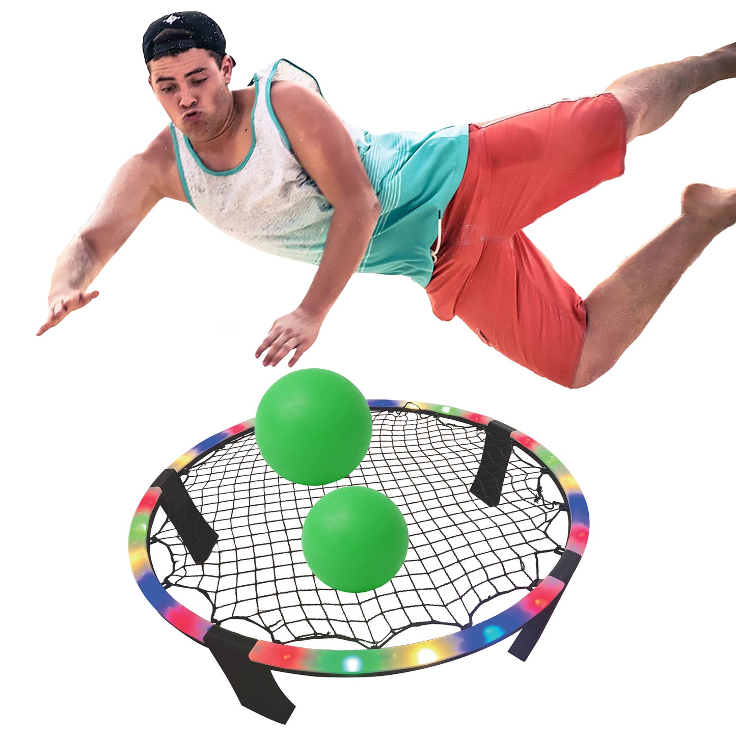 Rainbow LED Slamball Net with 2 Glow In-the-Dark Slaw Balls