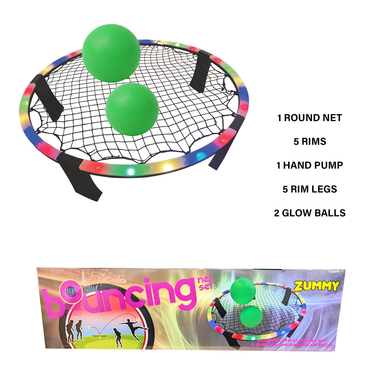 Rainbow LED Slamball Net with 2 Balls