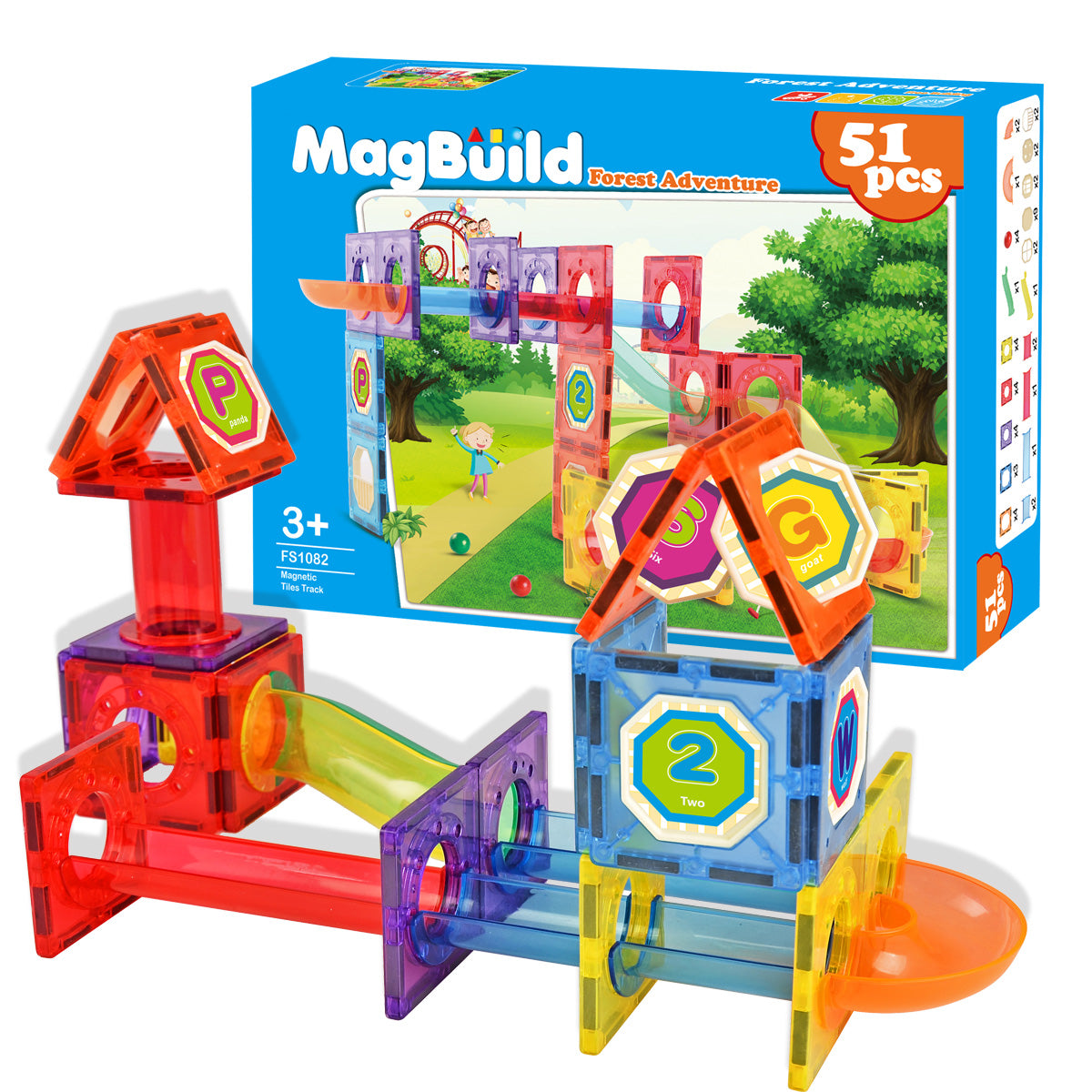 Magnetic Tile Track Forest Adventure Building Block for Kids, 51 Pieces